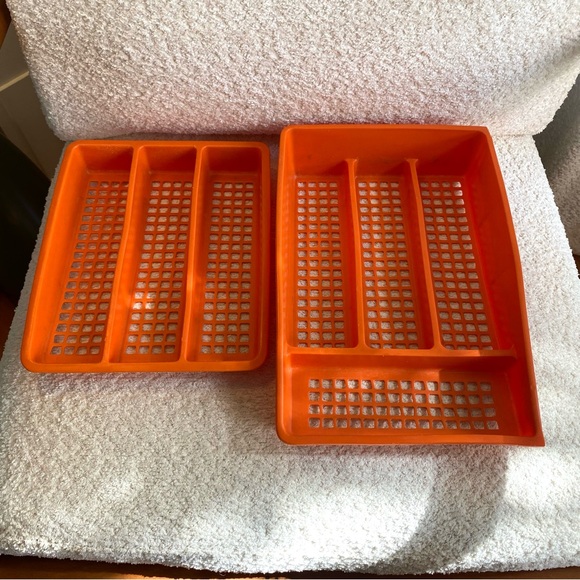 Vintage MCM Nesting Orange Deka Plastics Utensil Drawer Organizer Set - Picture 1 of 17